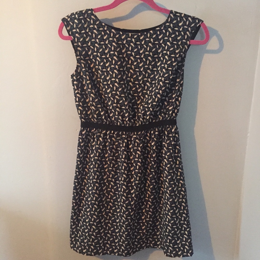 LOFT Cap Sleeve Leaf Grosgrain Waist Dress